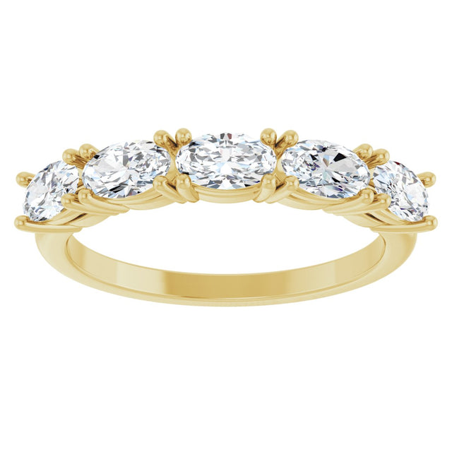14K Gold Oval Natural Diamond Five-Stone Anniversary Band - 1 1/3 CTW - Yellow Gold - view 3