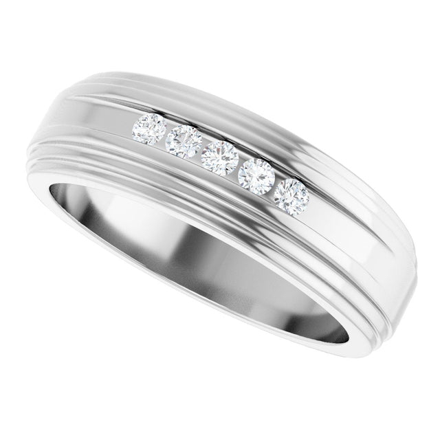 Platinum Round Lab-Grown Diamond Double Stepped-Edge Channel-Set Flat Band - 1/6 CTW - view 5