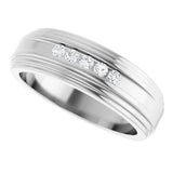 14K Gold Round Lab-Grown Diamond Double Stepped-Edge Channel-Set Flat Band - 1/6 CTW - White Gold - view 5