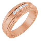14K Gold Round Lab-Grown Diamond Double Stepped-Edge Channel-Set Flat Band - 1/6 CTW - Rose Gold