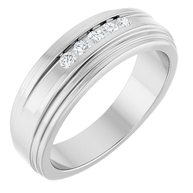 Platinum Round Lab-Grown Diamond Double Stepped-Edge Channel-Set Flat Band - 1/6 CTW
