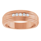 14K Gold Round Lab-Grown Diamond Double Stepped-Edge Channel-Set Flat Band - 1/6 CTW - Rose Gold - view 3