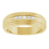 14K Gold Round Lab-Grown Diamond Double Stepped-Edge Channel-Set Flat Band - 1/6 CTW - Yellow Gold - view 3