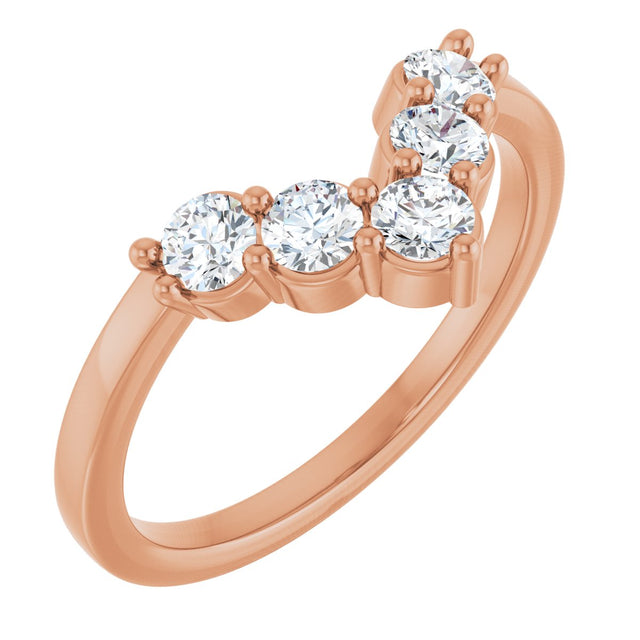 14K Gold Round Natural Diamond Accented Contour Band - 1/8-1/2 CTW - Rose Gold