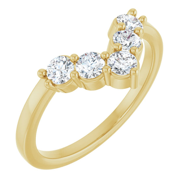 14K Gold Round Natural Diamond Accented Contour Band - 1/8-1/2 CTW - Yellow Gold