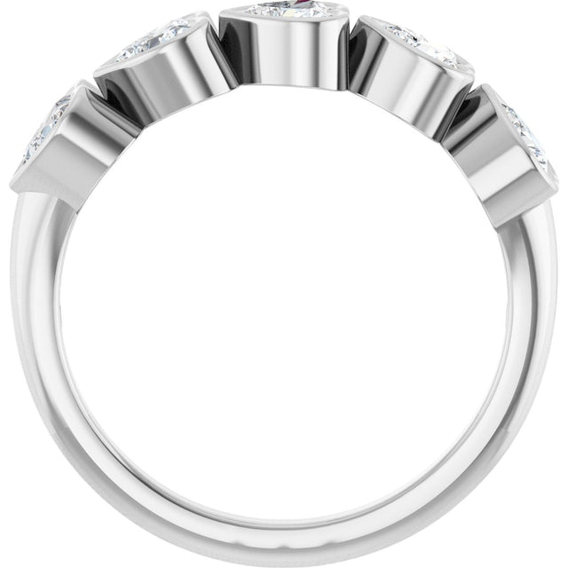 Platinum Heart Lab-Grown Diamond Bezel-Set Five-Stone Anniversary Band - 4x4mm Stones - view 7