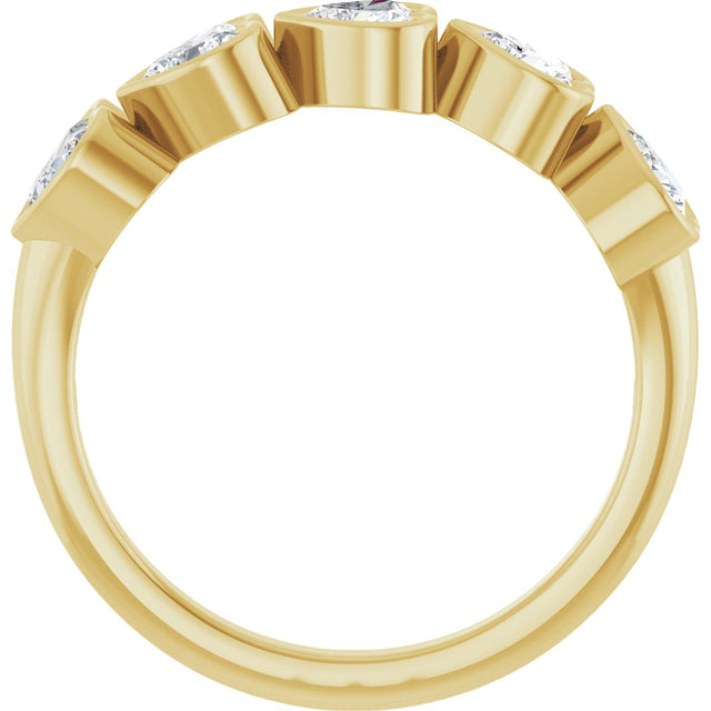 14K Gold Heart Lab-Grown Diamond Bezel-Set Five-Stone Anniversary Band - 4x4mm Stones - Yellow Gold - view 7