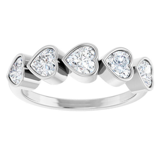 Platinum Heart Lab-Grown Diamond Bezel-Set Five-Stone Anniversary Band - 4x4mm Stones - view 8