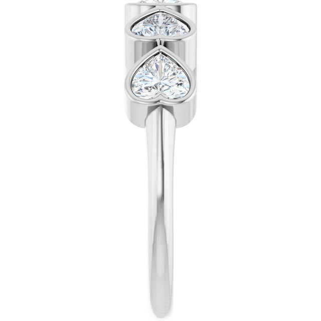 14K Gold Heart Lab-Grown Diamond Bezel-Set Five-Stone Anniversary Band - 4x4mm Stones - White Gold - view 9