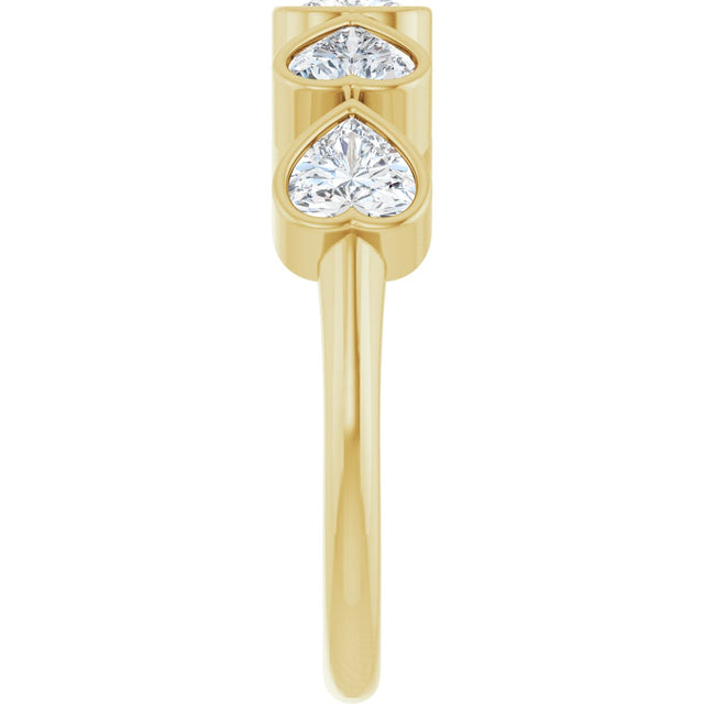 14K Gold Heart Lab-Grown Diamond Bezel-Set Five-Stone Anniversary Band - 4x4mm Stones - Yellow Gold - view 9