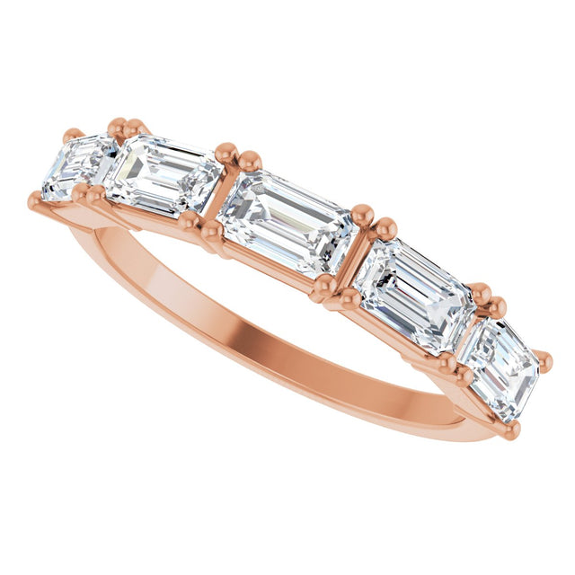 14K Gold Emerald Lab-Grown Diamond Five-Stone Anniversary Band - 5x3mm Stones - Rose Gold - view 10
