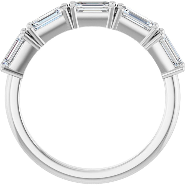 14K Gold Emerald Lab-Grown Diamond Five-Stone Anniversary Band - 5x3mm Stones - White Gold - view 7
