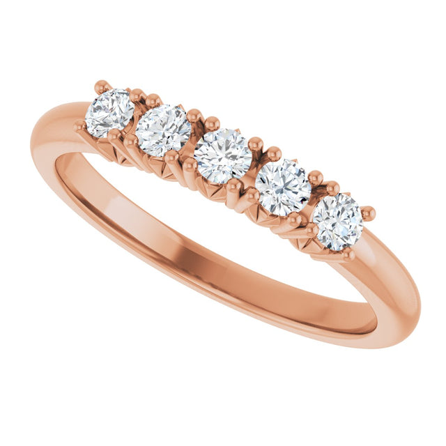14K Gold Round Lab-Grown Diamond Five-Stone Anniversary Band - 1/3-1 1/5 CTW - Rose Gold - view 5