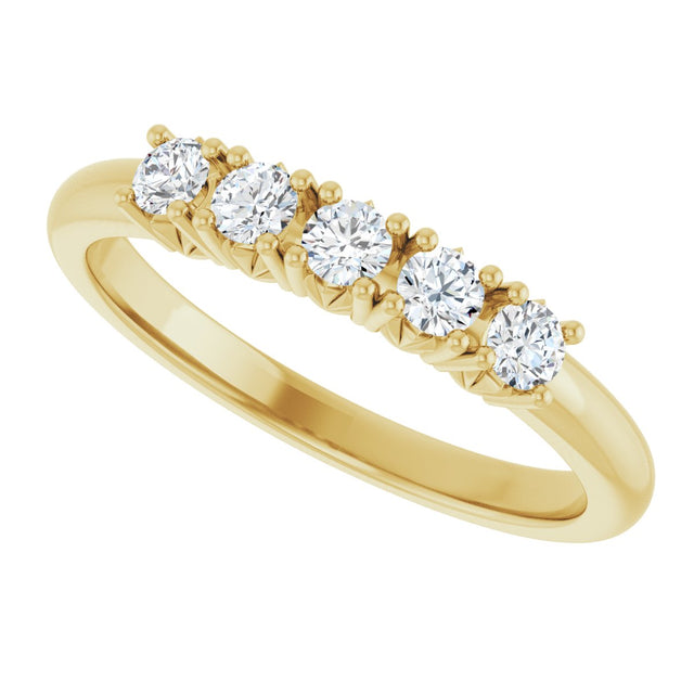 14K Gold Round Natural Diamond Five-Stone Anniversary Band - 1/3-1 1/5 CTW - Yellow Gold - view 5