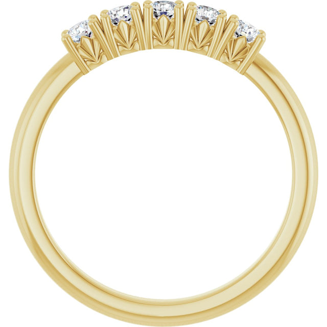 14K Gold Round Natural Diamond Five-Stone Anniversary Band - 1/3-1 1/5 CTW - Yellow Gold - view 2