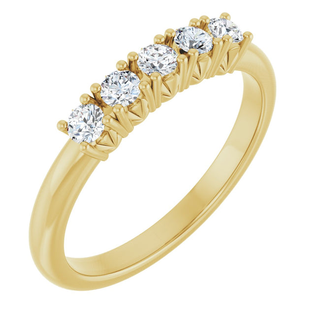 14K Gold Round Natural Diamond Five-Stone Anniversary Band - 1/3-1 1/5 CTW - Yellow Gold