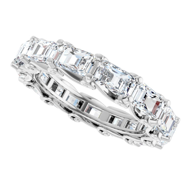 14K Gold Emerald Lab-Grown Diamond Sculptural Eternity Band - 5x3.5mm Stones - White Gold - view 5