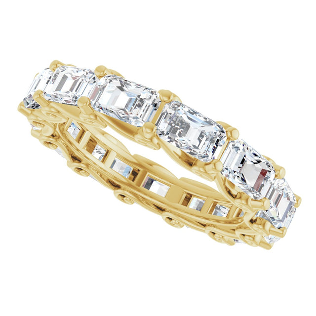 14K Gold Emerald Natural Diamond Sculptural Eternity Band - 5x3.5mm Stones - Yellow Gold - view 5