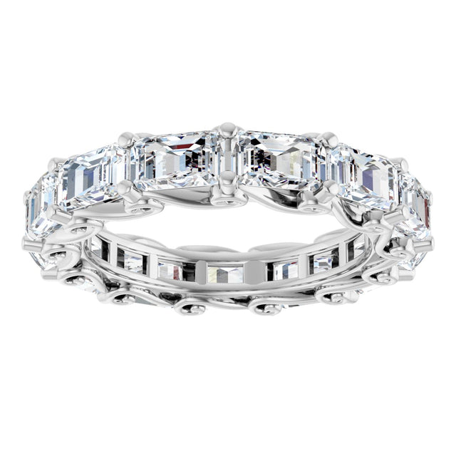 14K Gold Emerald Lab-Grown Diamond Sculptural Eternity Band - 5x3.5mm Stones - White Gold - view 3