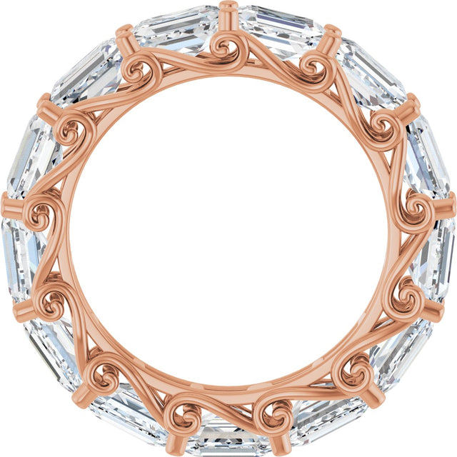 14K Gold Emerald Lab-Grown Diamond Sculptural Eternity Band - 5x3.5mm Stones - Rose Gold - view 2