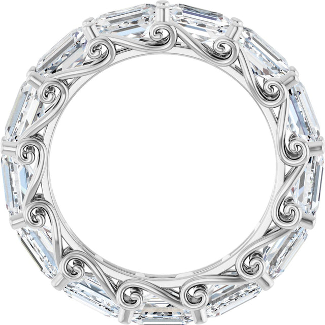 14K Gold Emerald Lab-Grown Diamond Sculptural Eternity Band - 5x3.5mm Stones - White Gold - view 2