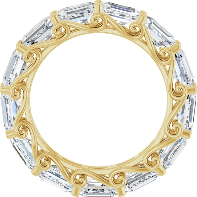 14K Gold Emerald Lab-Grown Diamond Sculptural Eternity Band - 5x3.5mm Stones - Yellow Gold - view 2