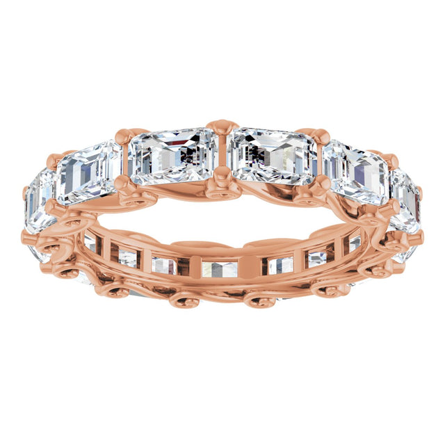 14K Gold Emerald Lab-Grown Diamond Sculptural Eternity Band - 5x3.5mm Stones - Rose Gold - view 3
