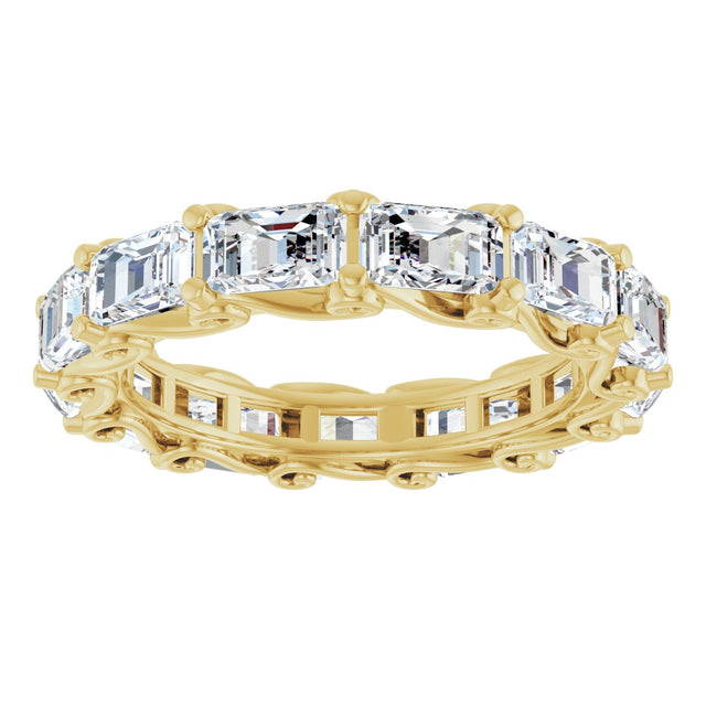 14K Gold Emerald Natural Diamond Sculptural Eternity Band - 5x3.5mm Stones - Yellow Gold - view 3