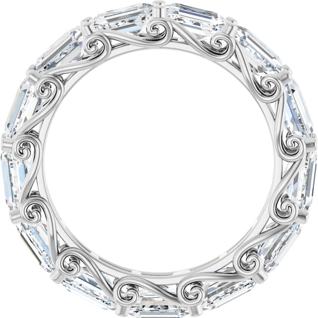 14K Gold Emerald Lab-Grown Diamond Sculptural Eternity Band - 5x3.5mm Stones - White Gold - view 2