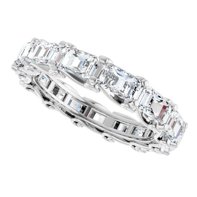 14K Gold Emerald Natural Diamond Sculptural Eternity Band - 5x3.5mm Stones - White Gold - view 5