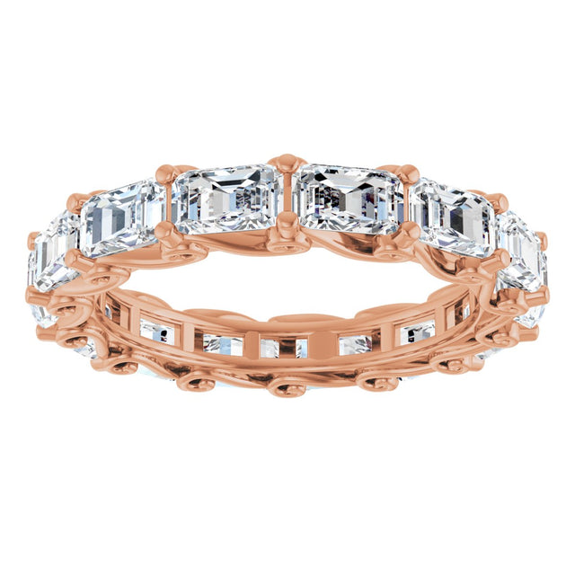 14K Gold Emerald Lab-Grown Diamond Sculptural Eternity Band - 5x3.5mm Stones - Rose Gold - view 3