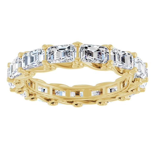 14K Gold Emerald Natural Diamond Sculptural Eternity Band - 5x3.5mm Stones - Yellow Gold - view 3