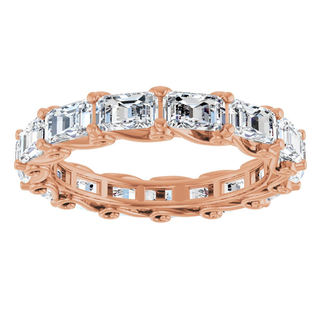 14K Gold Emerald Lab-Grown Diamond Sculptural Eternity Band - 5x3.5mm Stones - Rose Gold - view 3