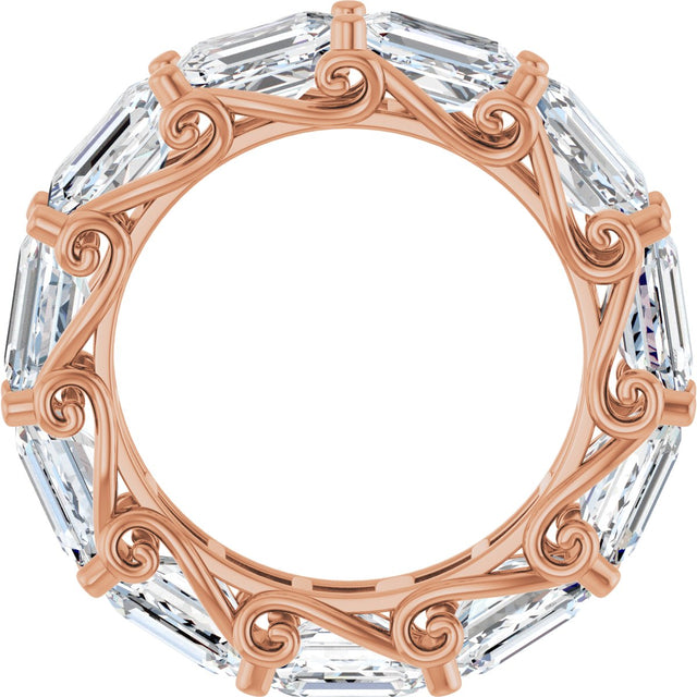 14K Gold Emerald Natural Diamond Sculptural Eternity Band - 5.8x4.2mm Stones - Rose Gold - view 2