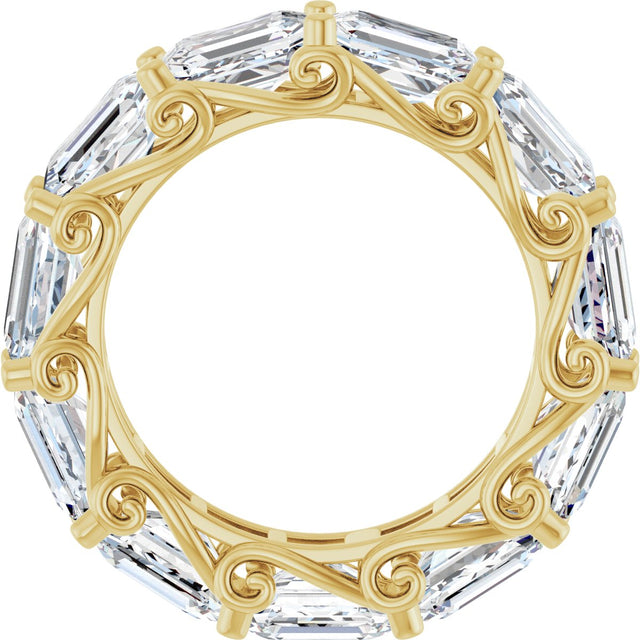 14K Gold Emerald Natural Diamond Sculptural Eternity Band - 5.8x4.2mm Stones - Yellow Gold - view 2