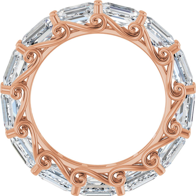 14K Gold Emerald Natural Diamond Sculptural Eternity Band - 5x3.5mm Stones - Rose Gold - view 2