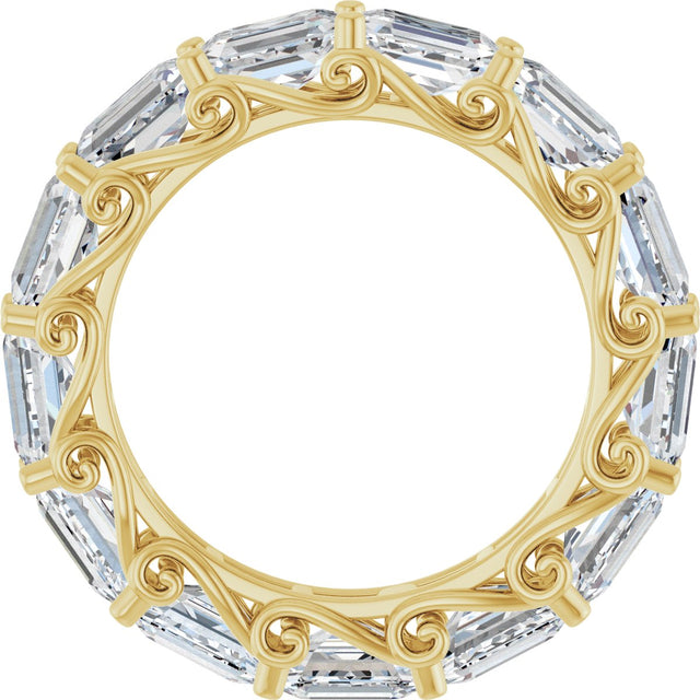14K Gold Emerald Lab-Grown Diamond Sculptural Eternity Band - 5x3.5mm Stones - Yellow Gold - view 2