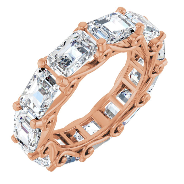 14K Gold Emerald Natural Diamond Sculptural Eternity Band - 5.8x4.2mm Stones - Rose Gold