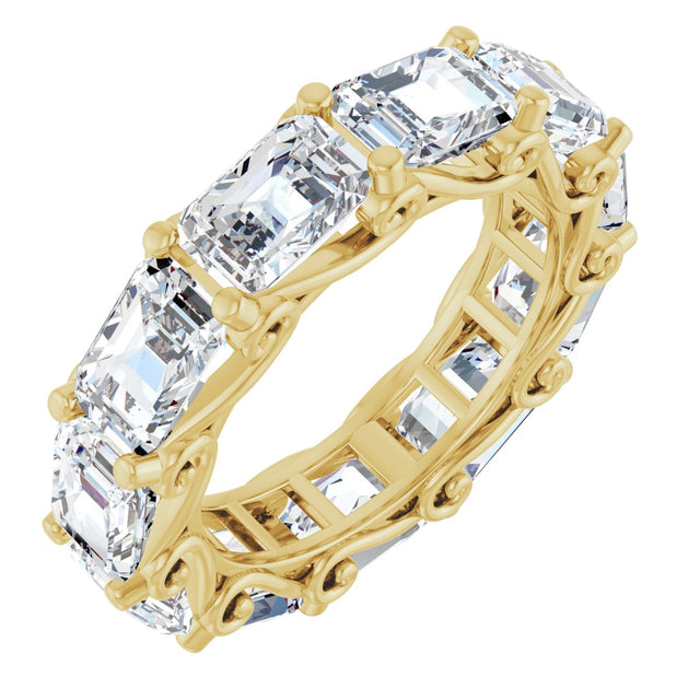14K Gold Emerald Natural Diamond Sculptural Eternity Band - 5.8x4.2mm Stones - Yellow Gold