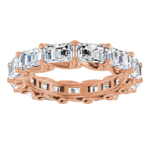 14K Gold Emerald Natural Diamond Sculptural Eternity Band - 5x3.5mm Stones - Rose Gold - view 3