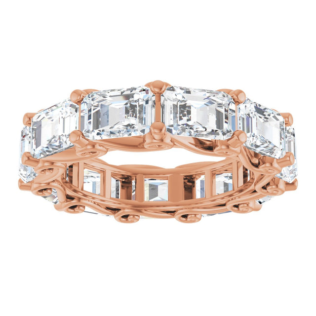 14K Gold Emerald Natural Diamond Sculptural Eternity Band - 5.8x4.2mm Stones - Rose Gold - view 3