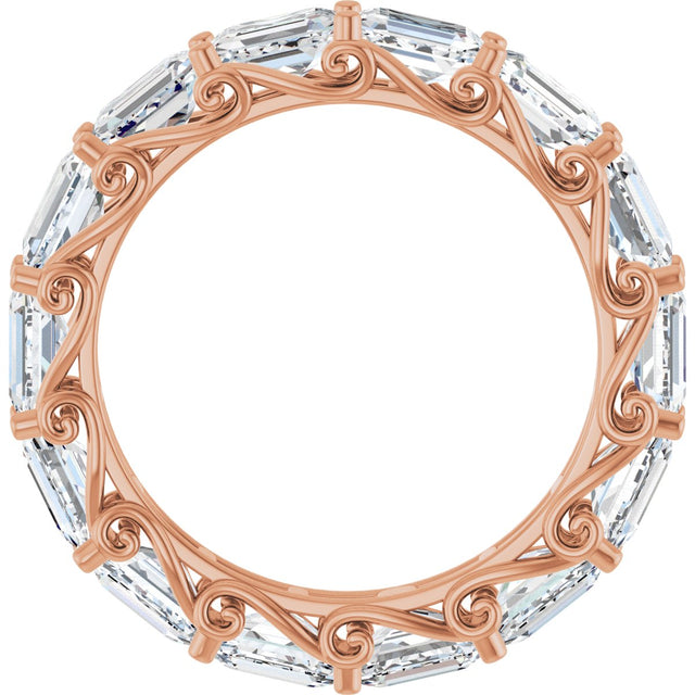 14K Gold Emerald Lab-Grown Diamond Sculptural Eternity Band - 5x3.5mm Stones - Rose Gold - view 2