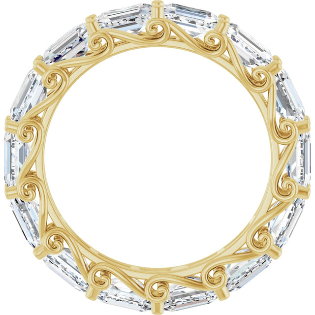 14K Gold Emerald Natural Diamond Sculptural Eternity Band - 5x3.5mm Stones - Yellow Gold - view 2