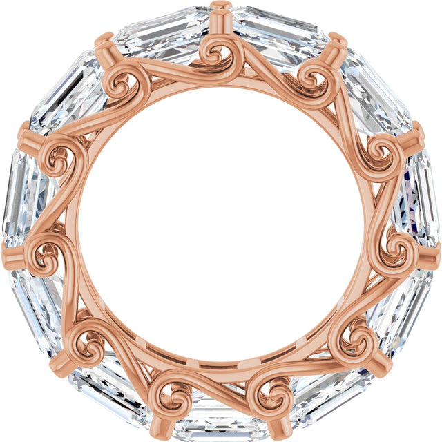14K Gold Emerald Lab-Grown Diamond Sculptural Eternity Band - 5.8x4.2mm Stones - Rose Gold - view 2