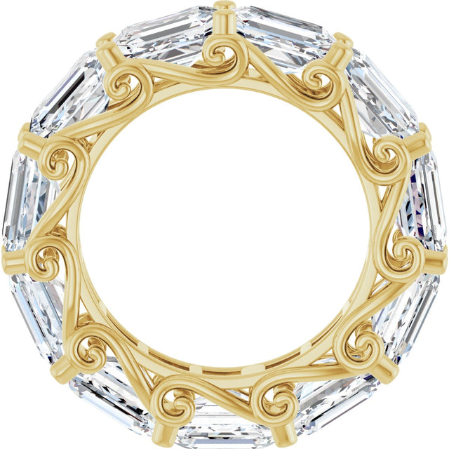 14K Gold Emerald Natural Diamond Sculptural Eternity Band - 5.8x4.2mm Stones - Yellow Gold - view 2