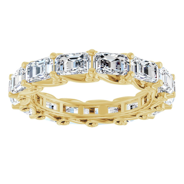 14K Gold Emerald Natural Diamond Sculptural Eternity Band - 5x3.5mm Stones - Yellow Gold - view 3
