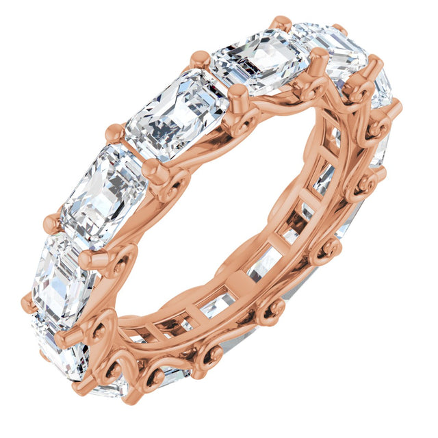 14K Gold Emerald Natural Diamond Sculptural Eternity Band - 5x3.5mm Stones - Rose Gold