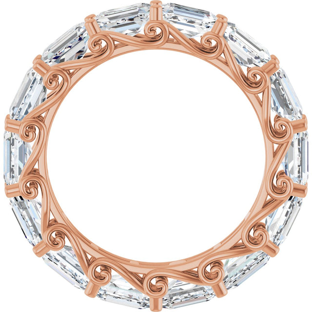 14K Gold Emerald Lab-Grown Diamond Sculptural Eternity Band - 5x3.5mm Stones - Rose Gold - view 2