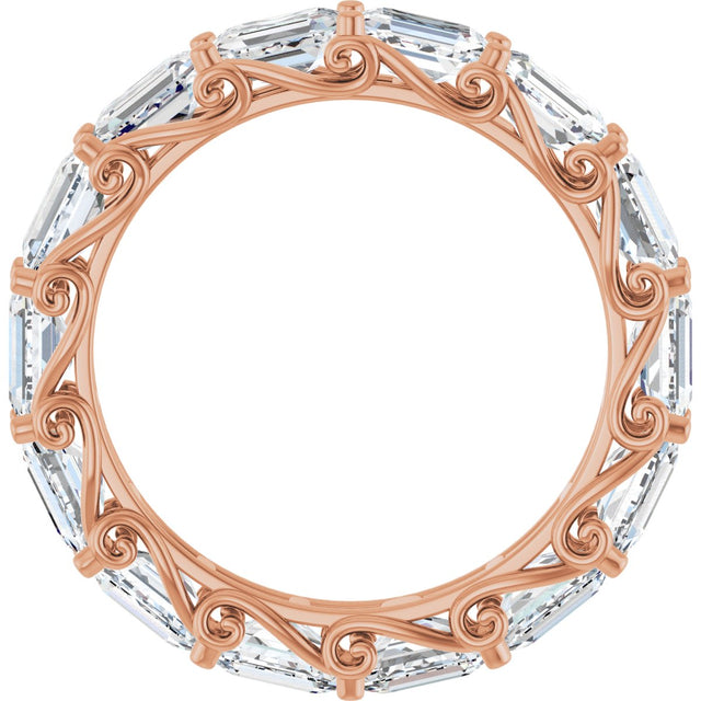 14K Gold Emerald Lab-Grown Diamond Sculptural Eternity Band - 5x3.5mm Stones - Rose Gold - view 2