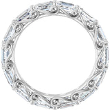14K Gold Emerald Natural Diamond Sculptural Eternity Band - 5x3.5mm Stones - White Gold - view 2